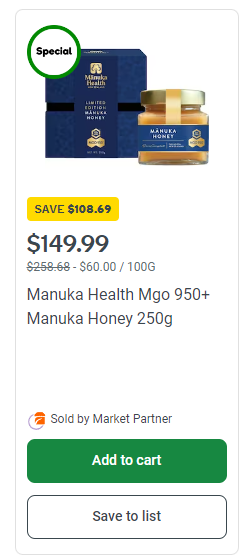 Manuka honey on sale at Woolworths May 2023